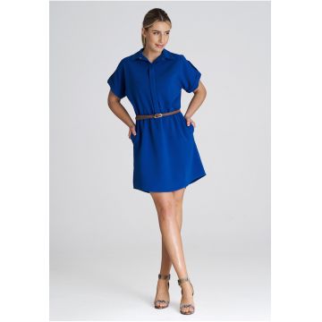 Rochie  cu centura - albastra - poliester