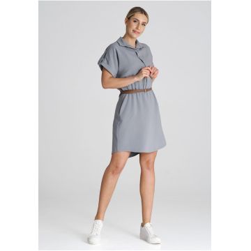 Rochie  cu centura - gri - poliester -