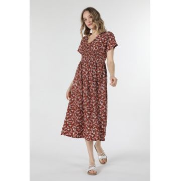 Rochie cu decolteu in V si imprimeu floral