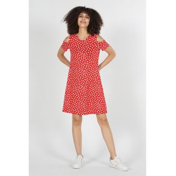 Rochie cu imprimeu si umeri decupati