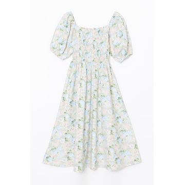 Rochie cu model floral si maneci bufante