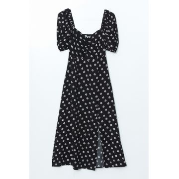 Rochie cu model floral si slit lateral