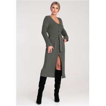 Rochie  cu nasturi - verde olive - viscoza -