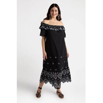Rochie de bumbac cu decolteu pe umeri