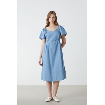 Rochie de denim cu croiala A si maneci scurte