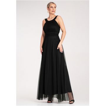 Rochie de seara  maxi - neagra - din poliester si elastan -