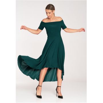 Rochie de seara -  maxi - verde - material elegant - poliester