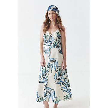 Rochie din amestec de in cu imprimeu
