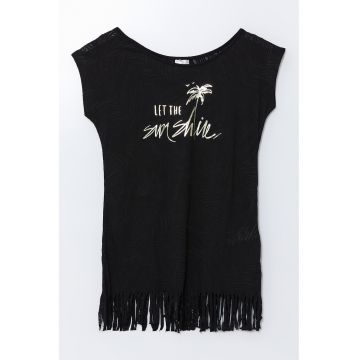 Rochie din bumbac cu imprimeu text