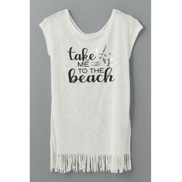Rochie din bumbac cu imprimeu text