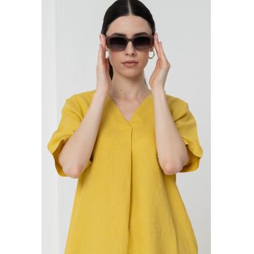 Rochie din in cu decolteu in V