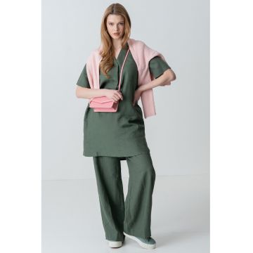 Rochie din in cu decolteu in V