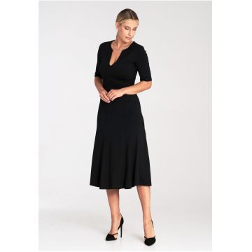 Rochie eleganta  M1033 - neagra - din amestec de viscoza - poliester si elastan