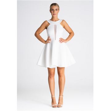 Rochie evazata -  fara umeri - alba - poliester