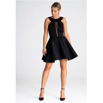 Rochie evazata -  fara umeri - neagra - din poliester