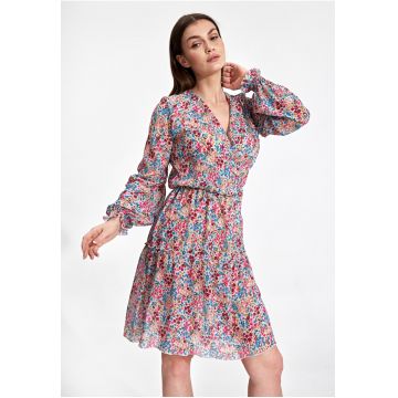 Rochie  florala - cu maneci lungi - multicolor - poliester