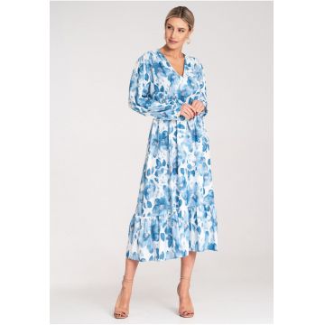 Rochie -  florala - poliester - albastra - material usor -