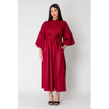 Rochie larga tip camasa cu cordon Bordeaux 15536