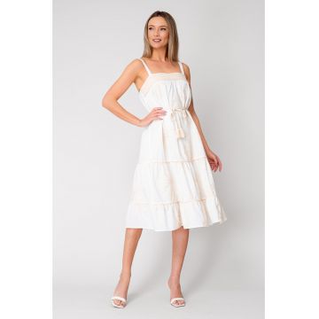 Rochie Lunga cu bretele si broderie Off White/Cream 16513