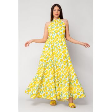 Rochie lunga cu spatele gol si print lamai 15970