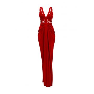 Rochie lunga de seara cu fusta drapata si broderii Alegria