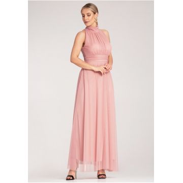 Rochie lunga de seara -  roz - material usor - poliester -