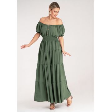 Rochie lunga de vara -  verde - cu volane - poliester -