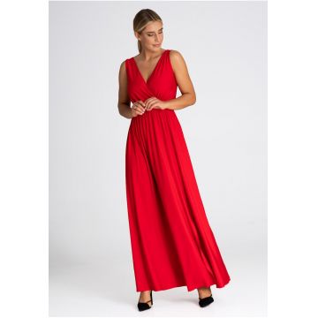 Rochie lunga  M960 - rosie - fara maneci - poliester-elastan