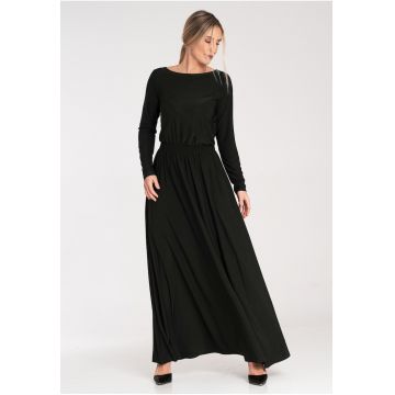 Rochie lunga -  model M1052 - maneci lungi - neagra - poliester-elastan
