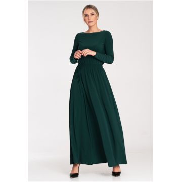 Rochie lunga  verde - cu maneci lungi - poliester -