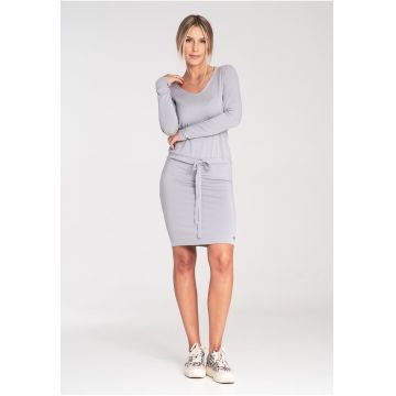 Rochie  M1049 - gri inchis - decolteu adanc - maneci scurte - viscoza