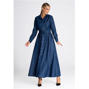 Rochie maxi  bleumarin - bumbac - croiala eleganta -