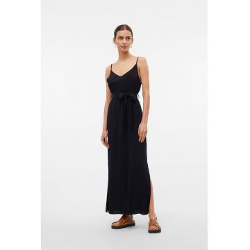Rochie maxi cu croiala dreapta si cordon in talie