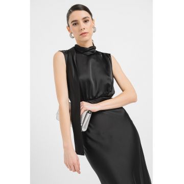 Rochie maxi satinata cu slit lateral Karile