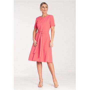 Rochie midi  A-line - eleganta - coral - poliester