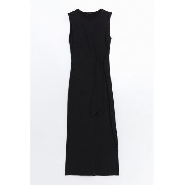 Rochie midi cambrata din amestec de modal cu decolteu la baza gatului