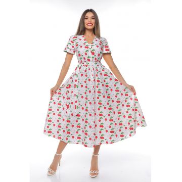 Rochie midi cu croiala evazata si cordon in talie