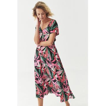 Rochie midi cu croiala evazata si decolteu in V