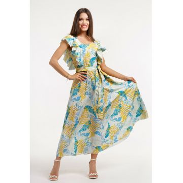 Rochie midi cu croiala in A  - model si cordon in talie