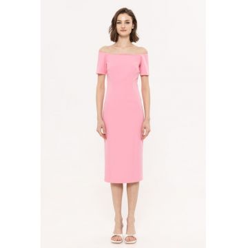 Rochie midi cu decolteu pe umeri