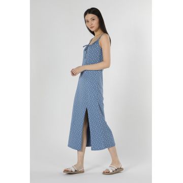 Rochie midi cu imprimeu si slit frontal