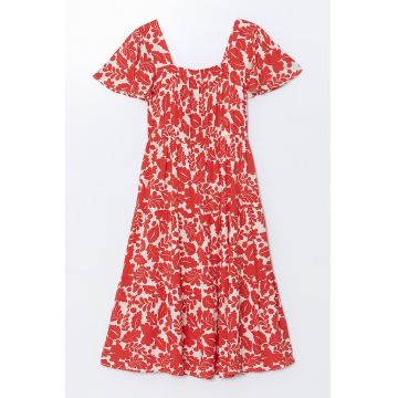 Rochie midi cu model si decolteu patrat