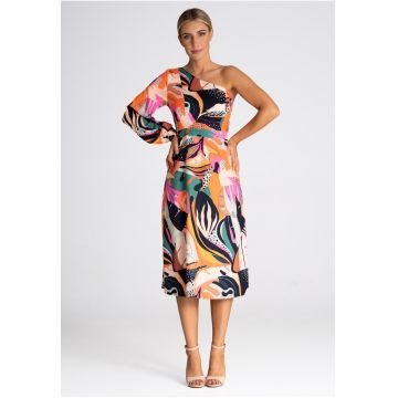 Rochie midi  design elegant - multicolor - textil
