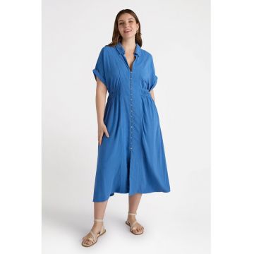 Rochie midi din amestec de in cu croiala evazata