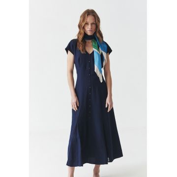 Rochie midi din amestec de in cu decolteu in V