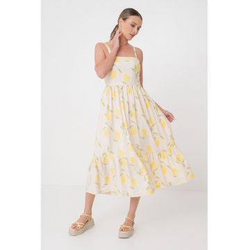 Rochie midi evazata cu decolteu patrat