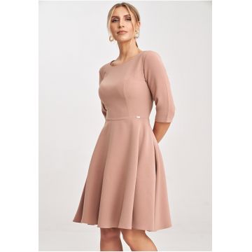 Rochie midi evazata  roz - poliester