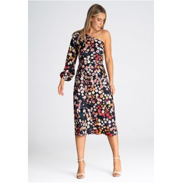 Rochie midi  imprimeu floral - multicolor - poliester
