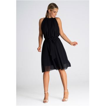Rochie midi  neagra - fara maneci - din poliester -
