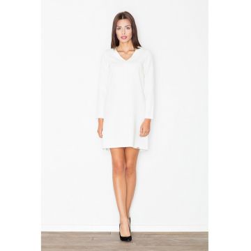 Rochie mini  alba - maneci lungi - decolteu in V - poliester -